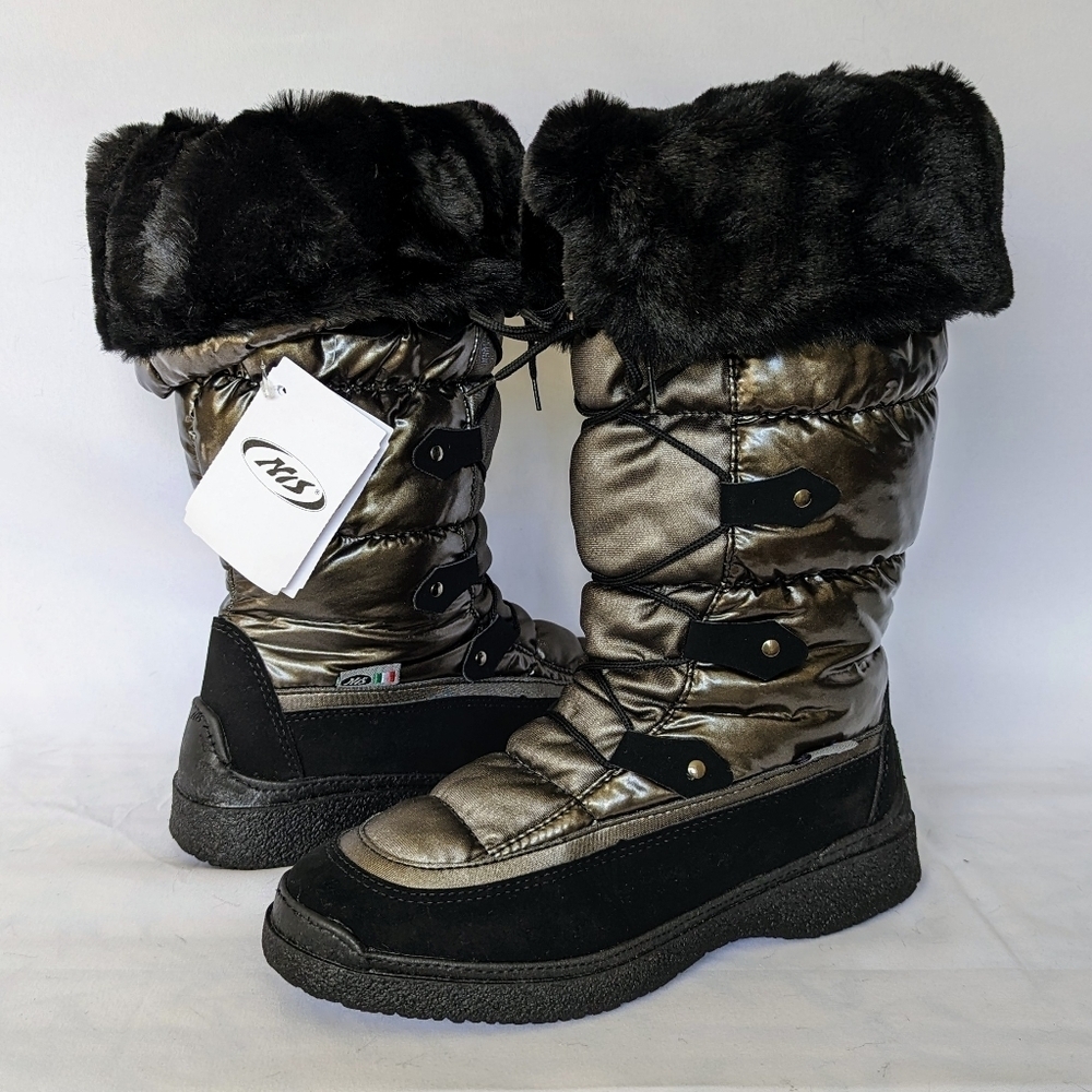 NiS Winter Boot Mid Calf Air On Feet Faux Fur Metallic Graphite EU40 US 9 NWT